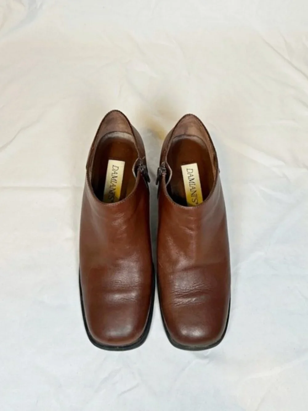 Vintage 90s Damiani Brown Leather Square Toe Zip Shooties Ankle Boots~8~
